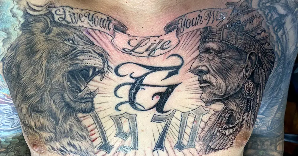 boriqua dedication chest tattoo