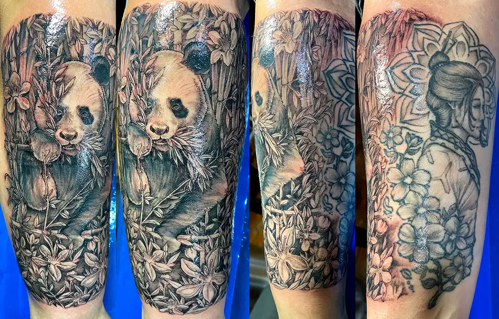 Punisher Skull logo calf tattoo