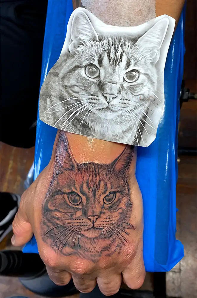 Realistic Cat Portrait by Power Dude of Dudes Tattoos, Bronx NY