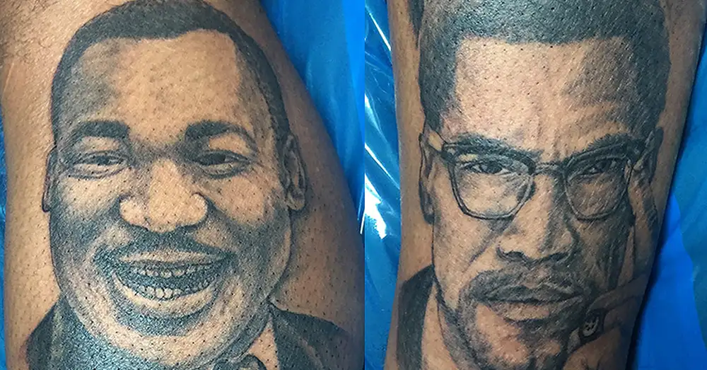 Dr Martin Luthur King Malcolm X portrait tattoo